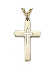 Highest Quality 14K Gold over Sterling Silver Cross Pendant Necklace with a Pierced Inner Cross Design Gift Boxed w 24" chain