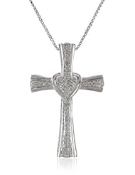 Precious Moments Sterling Silver 1/10Cttw Diamond Cross with Heart Pendant Necklace, 18"