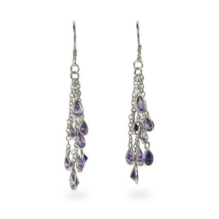 Eve's Addiction Flowing Amethyst CZ Sterling Silver Earrings