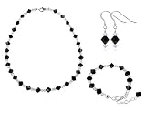 Black & Clear Swarovki Crystal Sterling Silver Bracelet Earrings 16 18 20 22 24 Necklace Jewelry Set