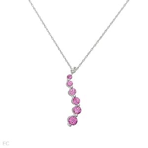 Journey Necklace With 1.04ctw Diamond and Created Sapphires Beautifully Designed in White Gold Length 18in