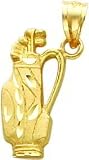 14K Gold Diamond Cut Golf Bag with Clubs Pendant New