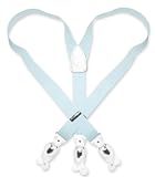Solid Baby Blue White Leather Suspenders Elastic Y-Back Button & Clip