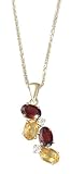14K Yellow Gold Hand-Crafted Designer Dangling Pendant, Enhanced with Prong Set Diamonds and Semi Precious Stones, Sliding on a 16'' Cable-Chain Necklace.(GH-Color, SI-Clarity, c.t.t.w.0.07CT).