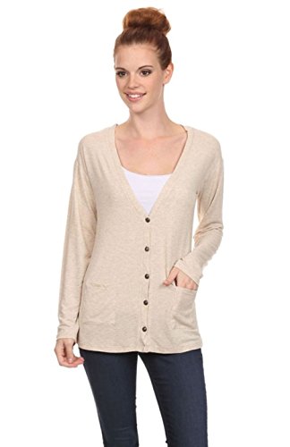 2LUV Women's V-Neck Boyfriend Style Button Down Cardigan