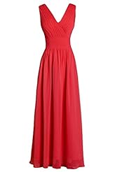 Plus Size A-line V-neck Floor Length Backless  Chiffon Sleeveless Evening Dress/Bridesmaid Dress/Prom Dress/Party Dress  With Ruffles