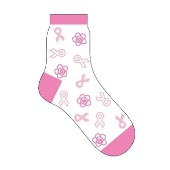 Pink Ribbon Breast Cancer Awareness Crew Socks Great for Sports Athletic Teams Fundraising Relay for Life Walk Survivor (Style 36)