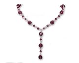 Plum Purple Crystal Bead Y Necklace on Silver - Bridesmaid Jewelry