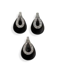 Simulated Black Onyx and Marcasite Earring and Slide Set