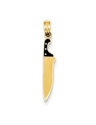 14K Yellow Gold 3-D Black Enameled Butcher Knife Charm Pendant