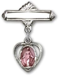 Sterling Silver Baby Badge with Blue Heart/Miraculous Charm and Polished Badge Pin