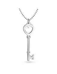 Valentines Day Gifts Bling Jewelry Italian 925 Sterling Heart Key Pendant 18in