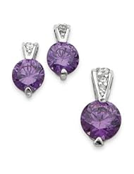 Sterling Silver Purple Color CZ Earrings and Pendant Set