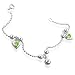 Sterling Silver Bead Chain w/ Green Heart Ball Charm Bracelet 7