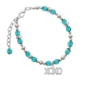 Silver "XOXO" Teal Czech Glass Beaded Charm Bracelet [Jewelry]