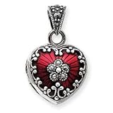 Sterling Silver Red Enamel & Marcasite Heart Locket