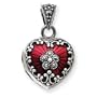 Sterling Silver Red Enamel & Marcasite Heart Locket
