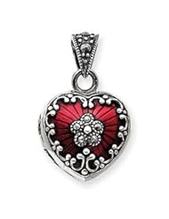 Sterling Silver Red Enamel & Marcasite Heart Locket