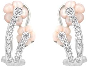 Rose White Mother-Of-Pearl Flower C.Z. Clip With Post Earrings