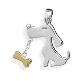 Rhodium Plated and 14 Karat Gold Plated Dog and Bone Pendant