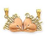 14k Gold Two-Tone Mother/Daughter 2 Piece Break-Apart Hearts Pendant