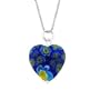 Murano Glass Sterling Silver Bead Dark Blue Millefiori Flower Heart Pendant