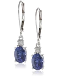 DiAura 10k White Gold Created Blue Sapphire and Diamond-Accent Drop Earrings