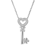 Search : 14K White Gold and Diamond Heart and Key Pendant