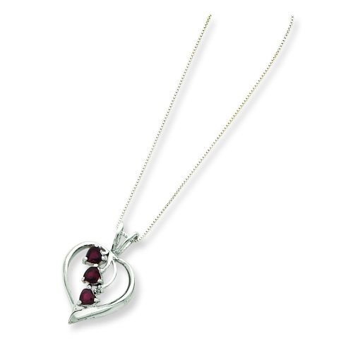 Sterling Silver Heart with Cascading Rubies Necklace with 18 inch Sterling Silver chain