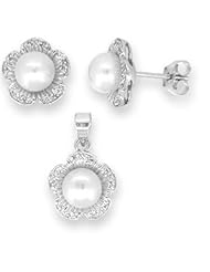 Sterling Silver and Freshwater Pearl Earring and Pendant Set