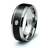 High-End Solitaire CZ Black Inlay Stainless Steel Ring 8mm