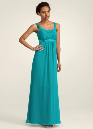 Davids Bridal Chiffon Dress with Beaded Neckline and Straps Style F14006