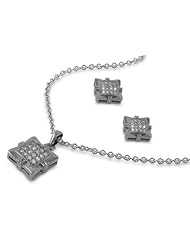 Sterling Silver CZ Fancy Square Earring & Necklace Set