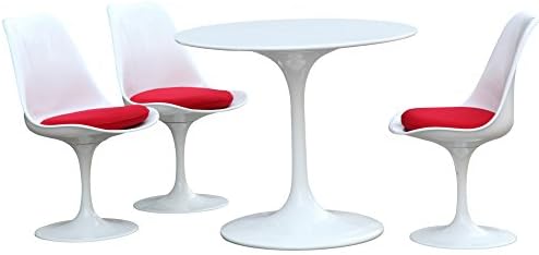 36" Eero Saarinen Style Tulip Dining Table with White Fiberglass Top and 3 Tulip Side Chairs