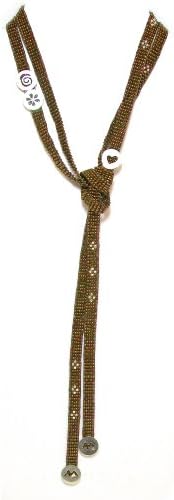 Mishky Sterling Silver "Sliding Coins" Beaded Lariat Necklace With Copper and Brown Metallic Glass Beads