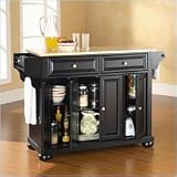 Alexandria Natural Wood Top Kitchen Island in Black Finish - Crosley - KF30001ABK