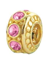 Genuine Zable (TM) Product. 925 Sterling Silver Gold Plated October Birthstone Wheel Spacer Bead Charm. 100% Satisfaction Guaranteed.
