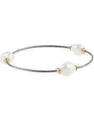 Fern Freeman Textured Rhodium Silver and Baroque Pearls 18K Bangle Bracelet, 7.853"