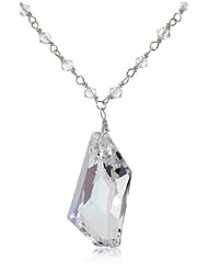 Swarovski Elements Faceted Crystal Bicone Beads Linked Chain Artistic Free Form Sterling Silver Clasp Pendant Necklace, 18"