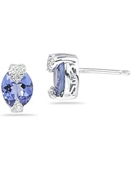 0.04 Cts Diamond & 1.38 Cts Tanzanite Earrings in 14K White Gold