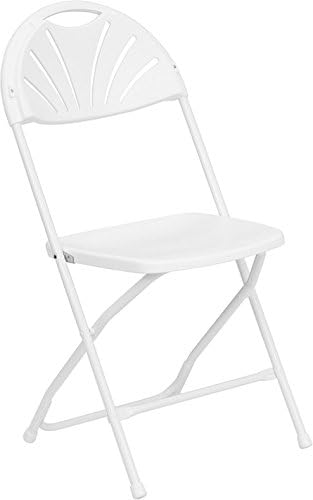 Ontario Furniture White Plastic Fan Back Folding Chairs - Stack-able, Comfortable, Lightweight & Sturdy, Classic & Elegant - for Special Occasions & Indoor/Outdoor Gatherings - 4 Pack
