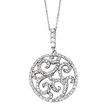 14k White Gold Link Chain with Diamond Scroll Pendant Necklace- 18 (0.83ctw).