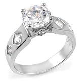 Sterling Silver Engagement Ring, Designed with High Quality Colorless Cubic Zirconia Prominent Center Stone and Shiny Round-Cut Pointer CZs on the Side, Limited-Time Sale Offer, Comes with Free Gift Pouch and Gift Box