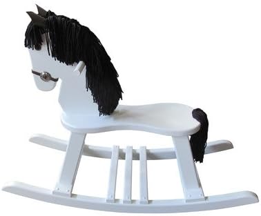 FireSkape Amish Crafted Solid Maple White Finished Pony Rocking Horse with Black Mane