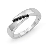 Platinum Plated Sterling Silver Black Round Diamond Five Stone Bypass Fashion Ring (0.12 cttw)
