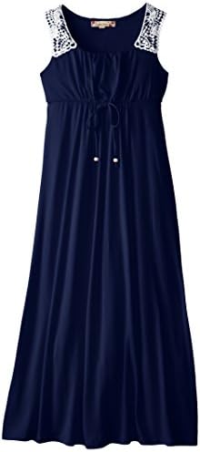 Speechless Big Girls' Maxi Dress with Crochet Shoulder Detail, Navy, 16