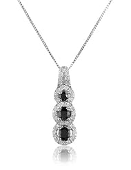 10k White Gold 1/2 Cttw Black and White Diamond Pendant Necklace, 18"