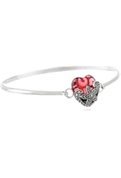 Sterling Silver Oxidized Marcasite and Gemstone-Colored Glass Bangle Bracelet, 7.25"