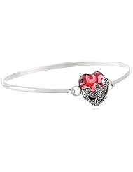 Sterling Silver Oxidized Marcasite and Gemstone Colored Glass Heart Bangle Bracelet, 7.25"