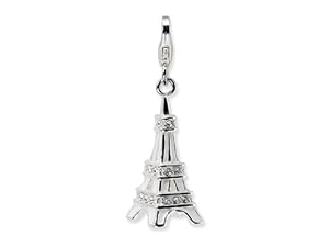 Amore LaVita(tm) Sterling Silver 3-D Enameled Swarovski Crystal Eiffel Tower w/Lobster Clasp for Charm Bracelet